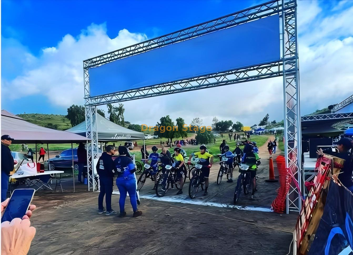 Sports Event Goal Post Aluminum Finish Line Truss for Hanging Banner Poste de meta para eventos deportivos, braguero de línea de meta de aluminio para pancarta colgante