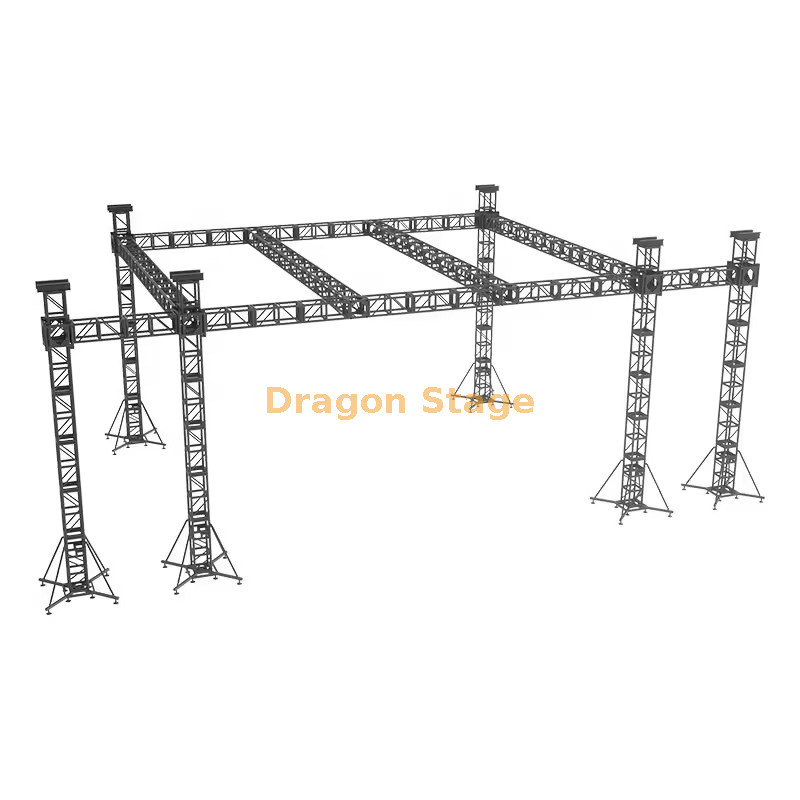 10x8x6m Professional Stage Roof with Dual Lighting Beams & PA Wings Techo de escenario profesional de 10x8x6m con haces de iluminación duales y alas PA