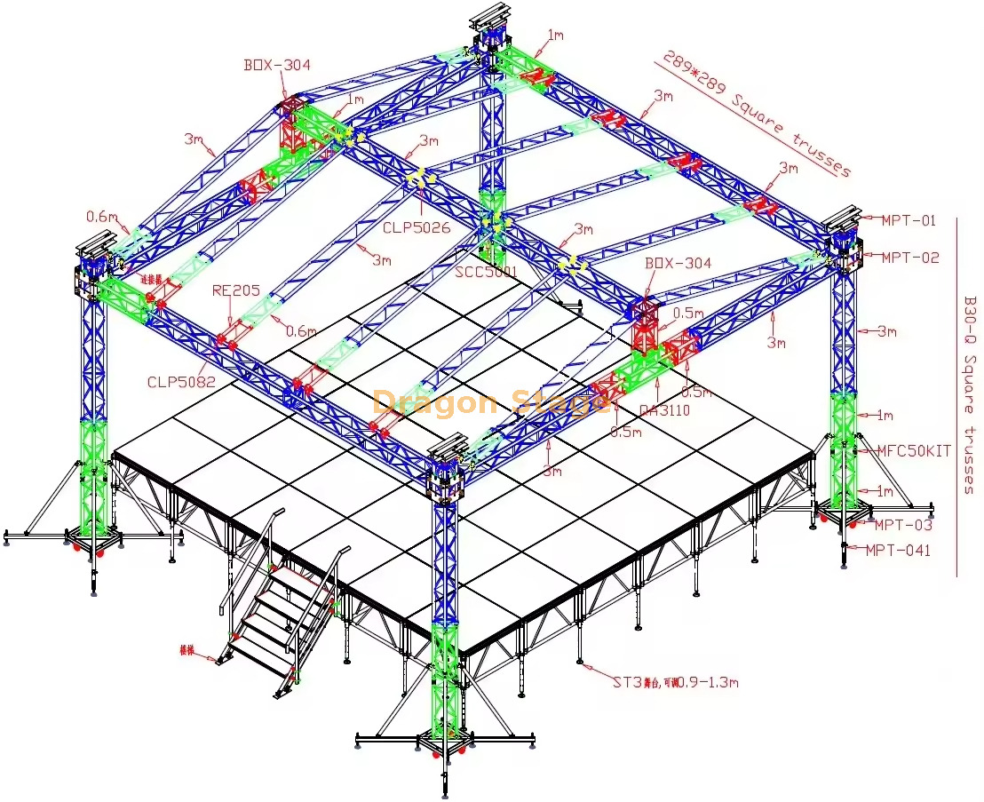 Custom Outdoor Pitch Roof Truss Structure 8x7x5m for Concerts & Events Estructura de armadura de techo inclinado para exteriores personalizada de 8x7x5m para conciertos y eventos