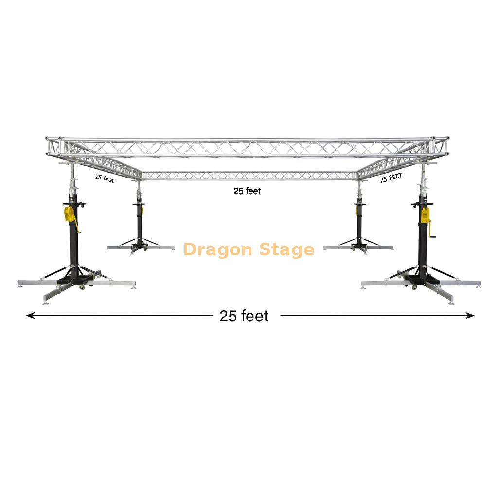 25ft Professional Aluminum Truss System with Heavy Duty Crank Up Stands Sistema de armazón de aluminio profesional de 25 pies con soportes de manivela resistentes