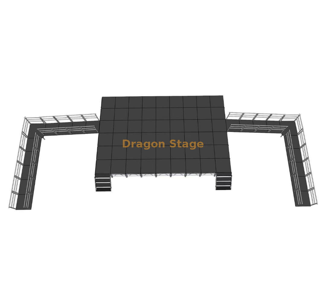 Portable Aluminum Stage System with ADA Ramps Sistema de escenario portátil de aluminio con rampas ADA