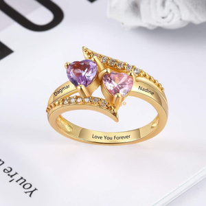 anillo de zirconia cúbica con corazón chapado en oro personalizado anillos de boda con nombre grabado personalizado de acero inoxidable