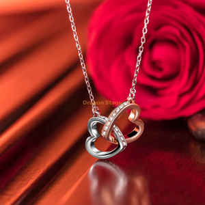 Joyería de regalo para mujer, collar con colgante de corazón de doble diamante de imitación chapado en oro rosa personalizado de cristal