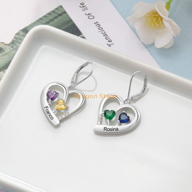 Joyería de niña personalizada cz piedra de nacimiento nombre grabado aretes de tuerca de acero inoxidable perla personalizada en forma de corazón pendientes colgantes