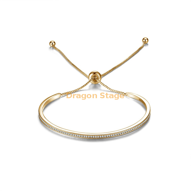 Brazalete de barra ajustable Brazalete de circón cúbico chapado en oro de 14k