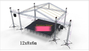 Plataforma de escenario para conciertos al aire libre con sistema de armazón de techo inclinado 12x8x6m Plataforma de escenario modular 10.98x7.32m Altura 1.2-2m