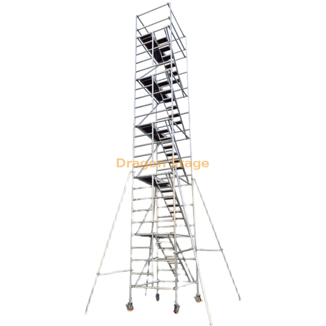 Andamio doble de tablero móvil de aluminio de 1,35x2x12,21 m con escalera de 45 grados