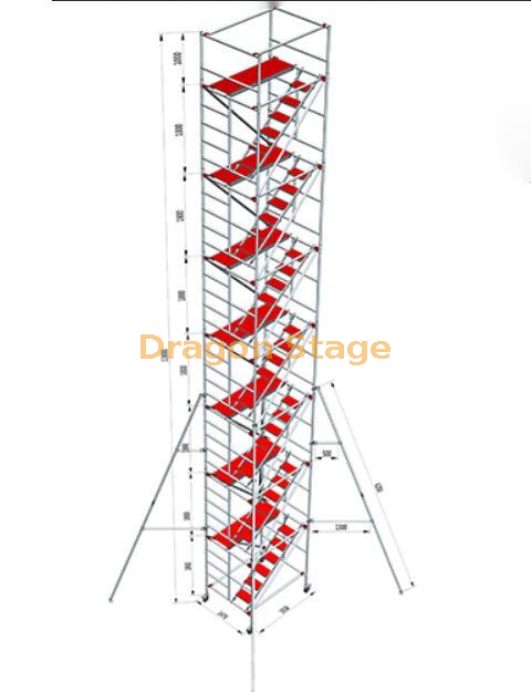 Construcción de escalera de aluminio de 1,35x2x14,98 m Andamio doble con escalera de escalada