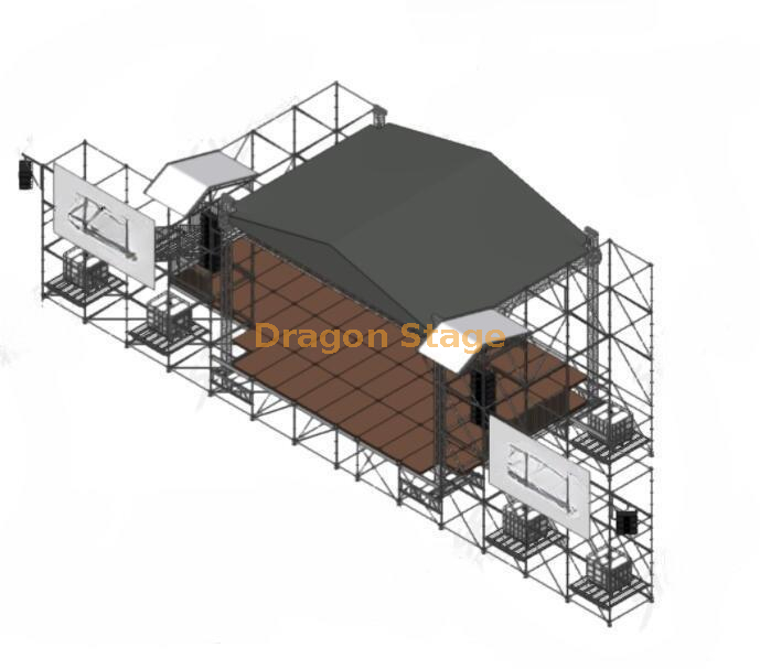 Techo de armadura de aluminio de 10x8x8m con piso de andamio Ringlock y escenario redondo