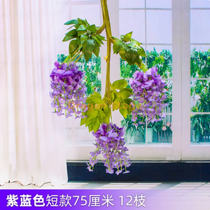 Violetas de budín de glicinia simulada Violetas Falsas Floral Rattan corto Púrpura Azul (12 palos)