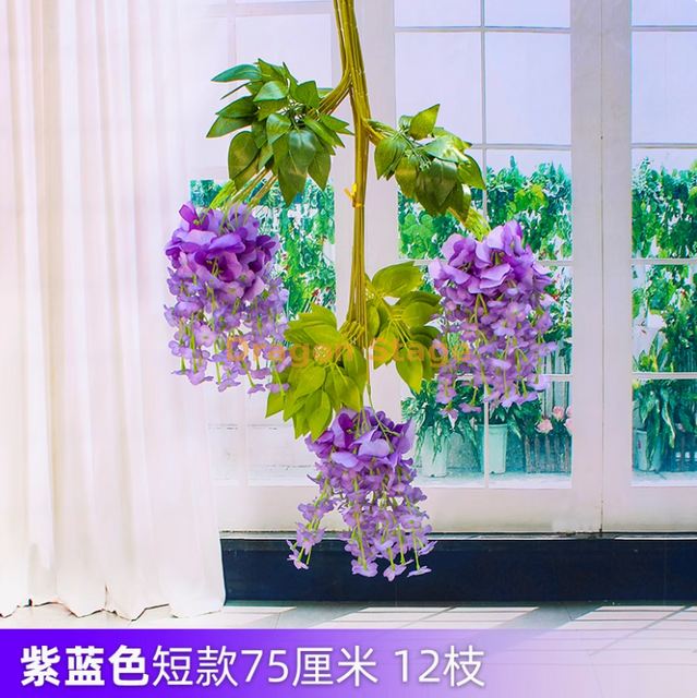 Violetas de budín de glicinia simulada Violetas Falsas Floral Rattan corto Púrpura Azul (12 palos)