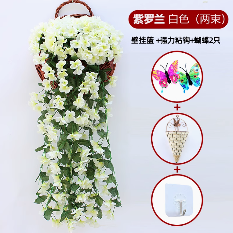 紫罗兰 送挂篮 +2 蝴蝶+钩乳白色