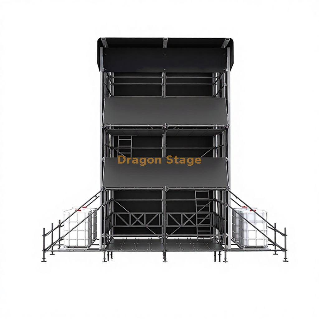 Torre de control Ringlock FOH híbrida de varios niveles de 4x4x6m con marco de techo de aluminio