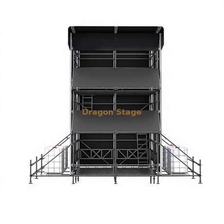 Torre de control Ringlock FOH híbrida de varios niveles de 4x4x6m con marco de techo de aluminio