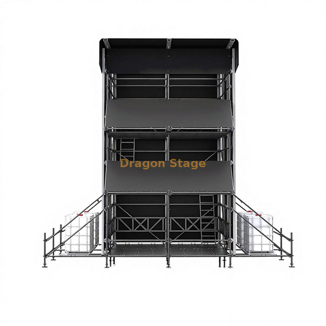 Torre de control Ringlock FOH híbrida de varios niveles de 4x4x6m con marco de techo de aluminio