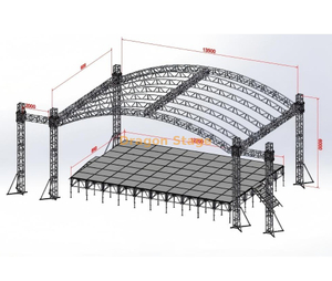 Sistema de armadura de techo en forma de arco de aluminio de 14x10x6m con alas para altavoces - Montaje de escenario móvil profesional