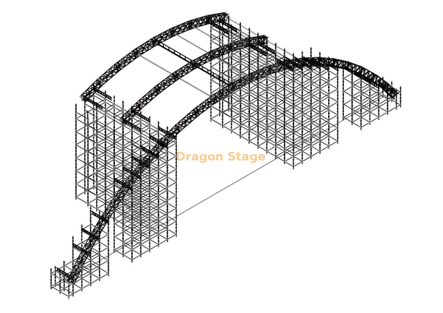 Armadura layher personalizada con truss curva para concierto al aire libre