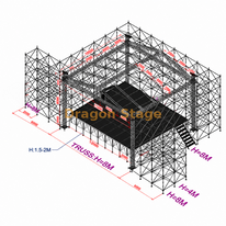 Muro de celosía Ringlock de 24 m con escenario de techo de aluminio de 12 x 12 m y dos alas LED frontales de 6 m