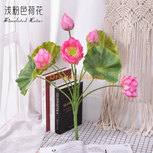 Loto simulado, dosel de loto, hojas de loto, flores de loto para Buda, colocado en la sala de estar, piscina de flores artificial, ramo de loto rosa claro