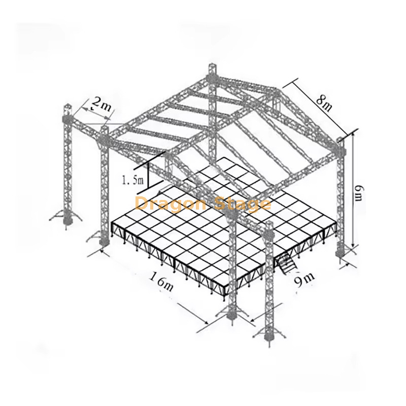 Event Concert Stage con armadura de techo 16x9x6m
