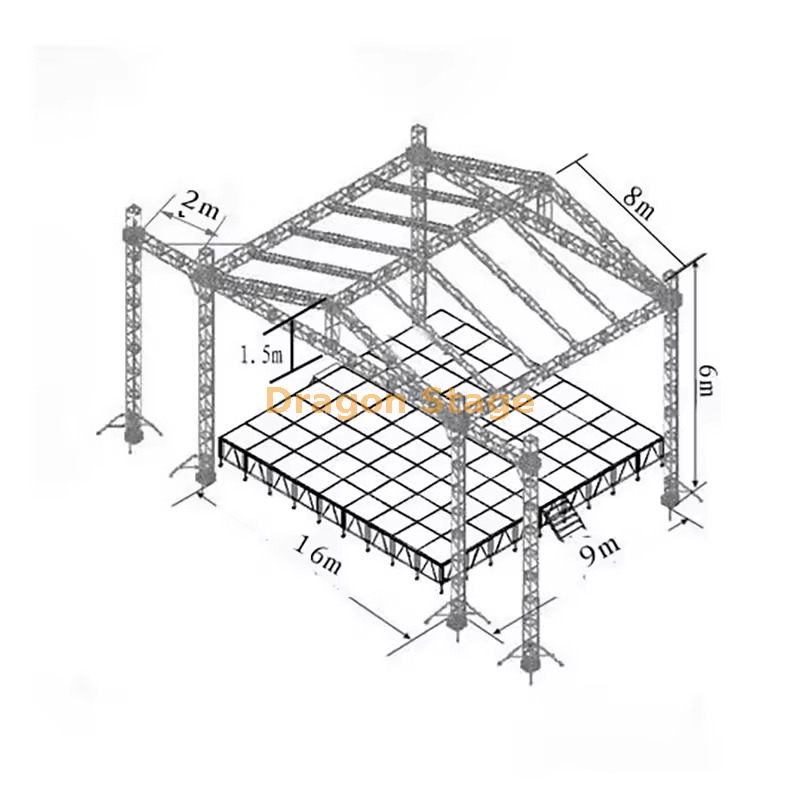 Event Concert Stage con armadura de techo 16x9x6m
