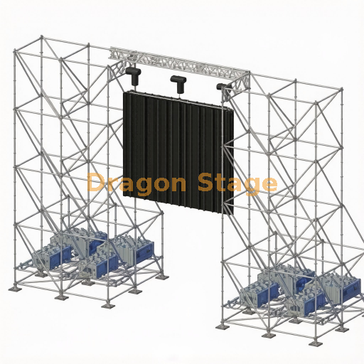 Sistema de torre colgante LED Twin Ringlock con armazón de 6 m y 400 mm y base de lastre
