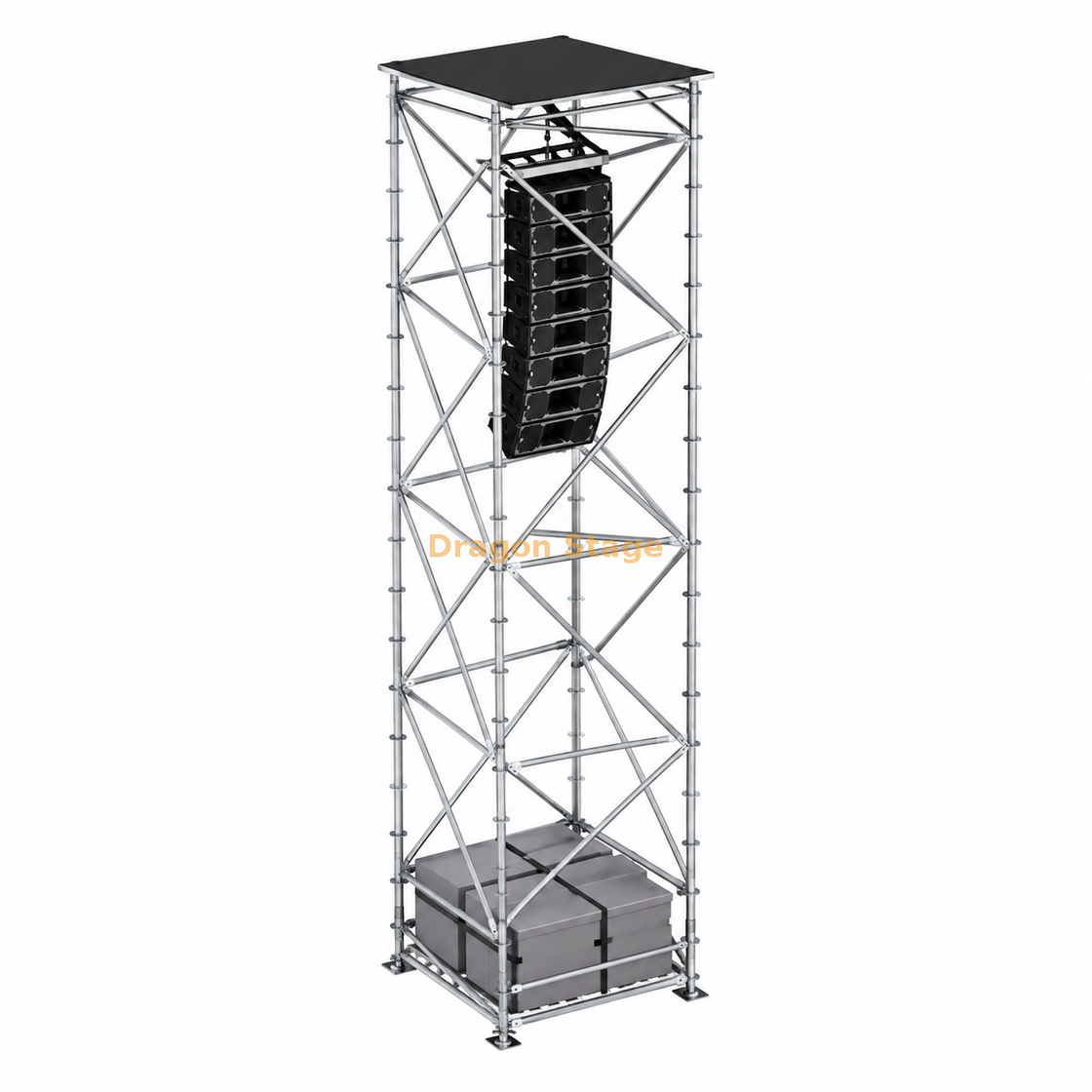 Torre colgante Ringlock Line Array de 2x2x8m con techo, lastre y plataforma de trabajo