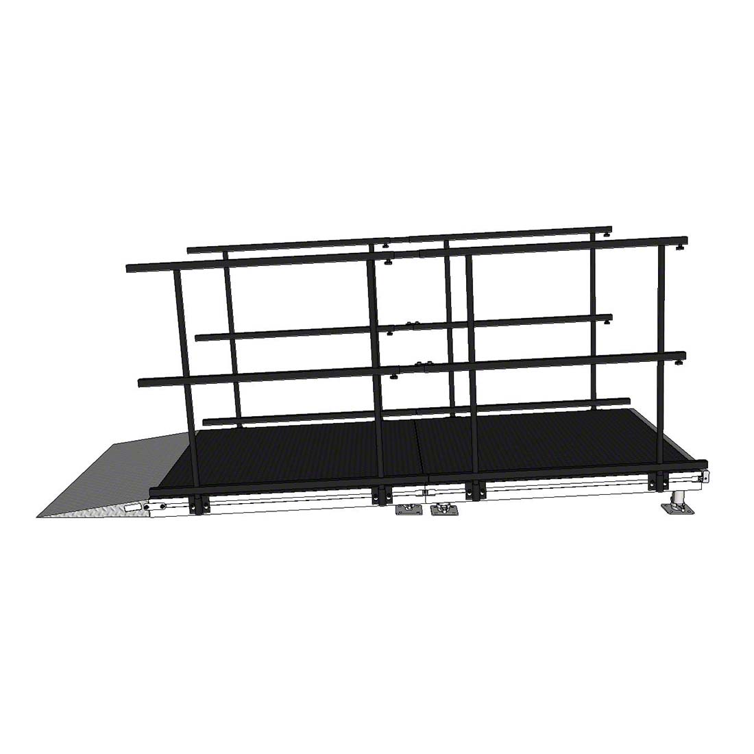 Rampa de transici&oacute;n de escenario recta compacta de aluminio de 3 m con barandillas dobles de 1 m.jpg