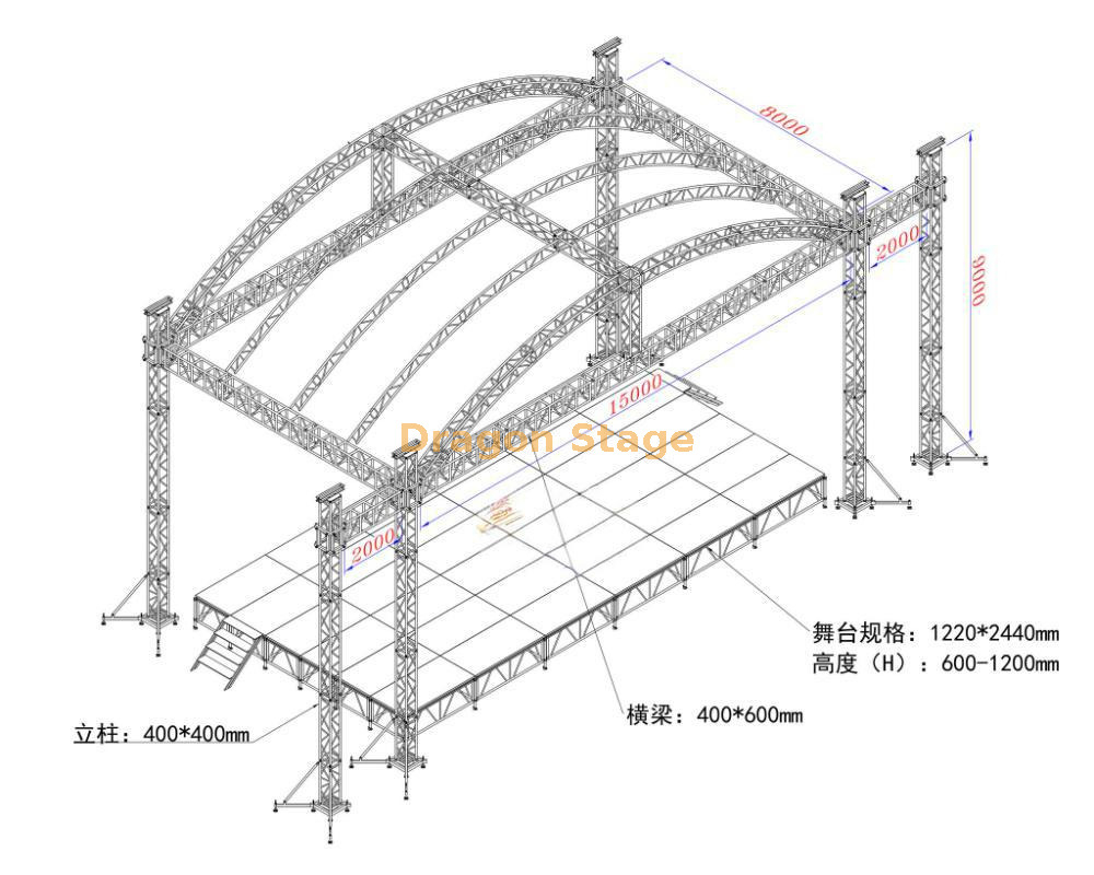 Sistema de armadura de techo de Arch Stage 15x8x9m