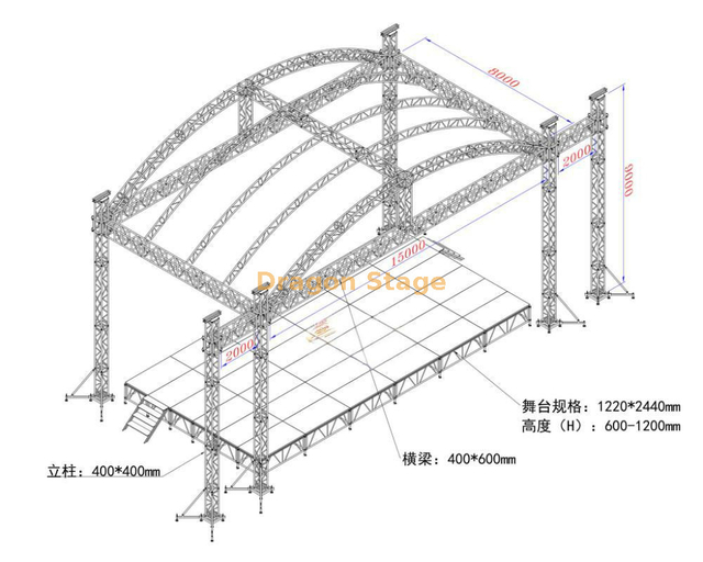 Sistema de armadura de techo de Arch Stage 15x8x9m