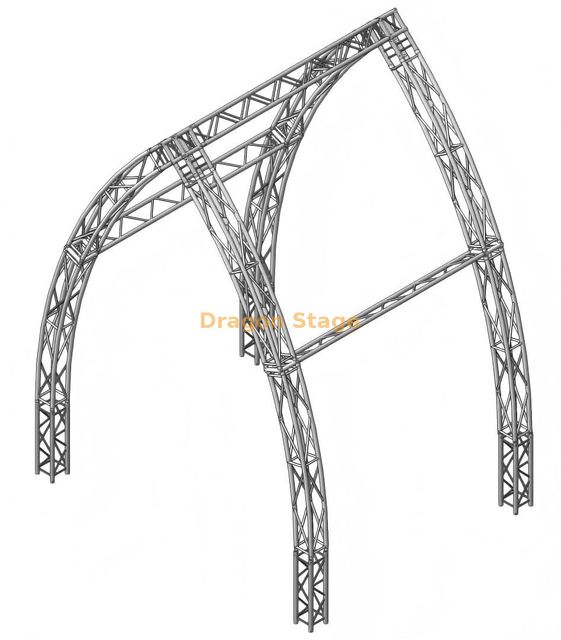 Sistema de armazón de techo curvo negro con espiga de 290 mm con esquinas en forma de caja y placas base para exteriores
