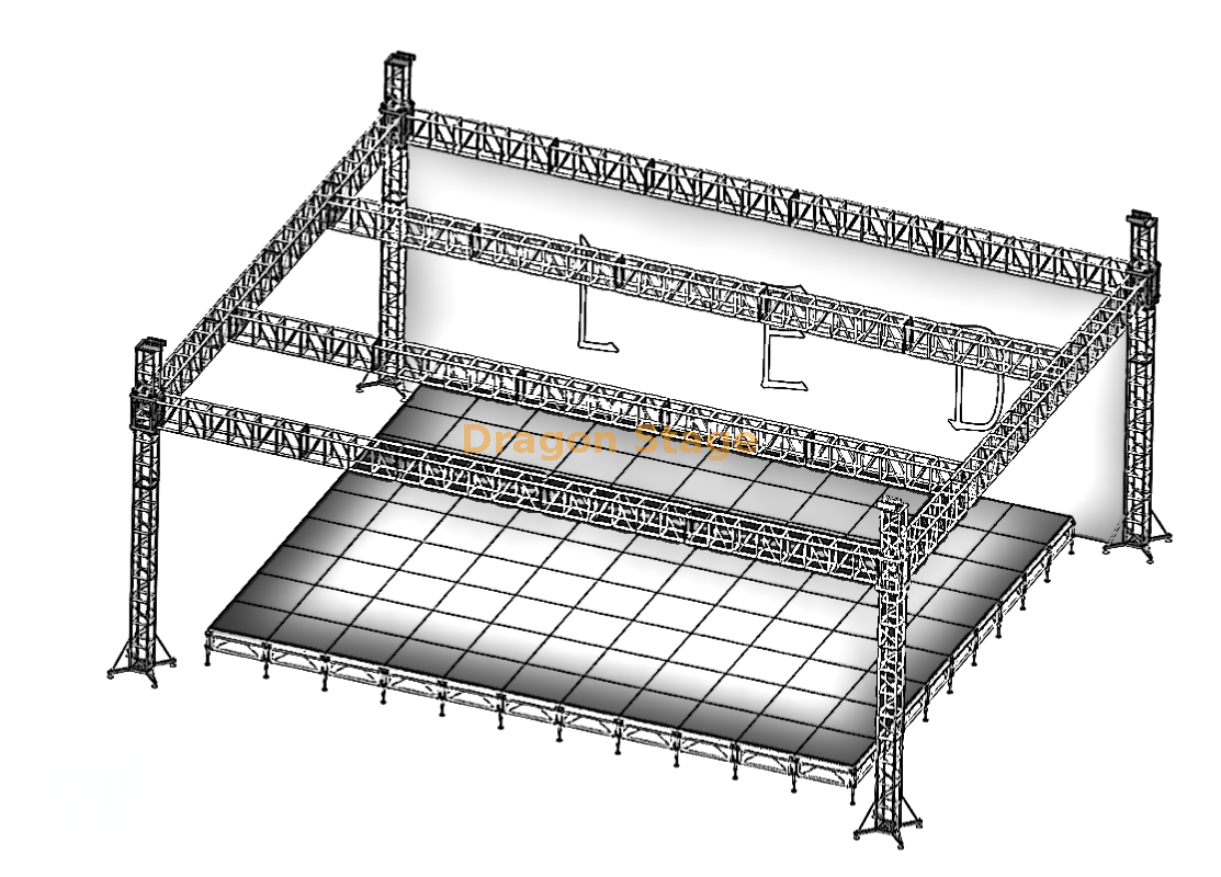 Sistema de armadura de escenario de concierto de aluminio para exteriores grande, 15x12x7m