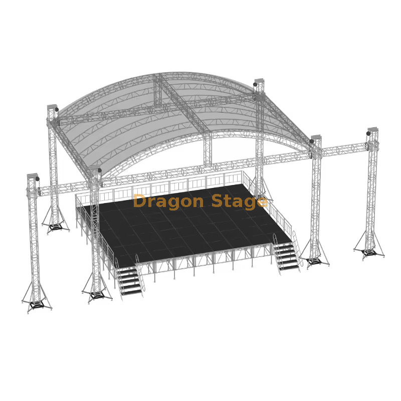 Sistema de armadura de techo curvo de aluminio de 15x10x8m con alas laterales gemelas de 2m para escenarios de conciertos