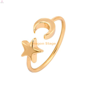 Abalorio ajustable personalizado para niñas, anillos abiertos de estrella y luna para mujer, oro