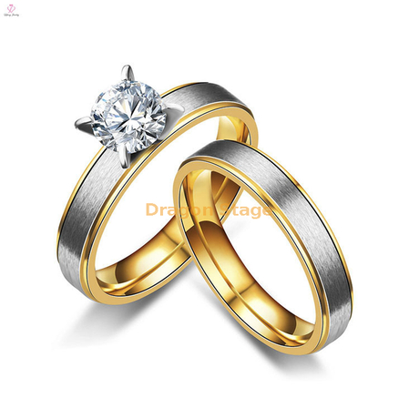 Anillos de novia de circón mate para amantes del acero inoxidable simples a la moda