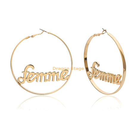 Pendiente de oro grande personalizado del aro de la aleación del nombre personalizado de la joyería