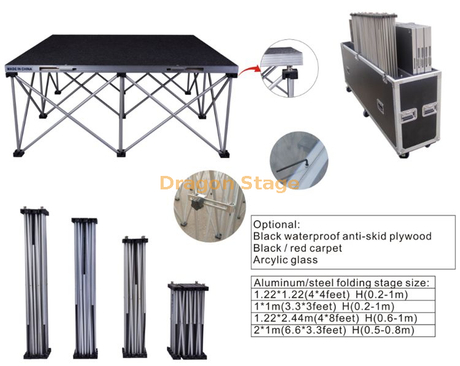 Elevador de escenario de tambor portátil, cubierta de escenario de araña para eventos de fiesta plegable de aluminio de 1x1m