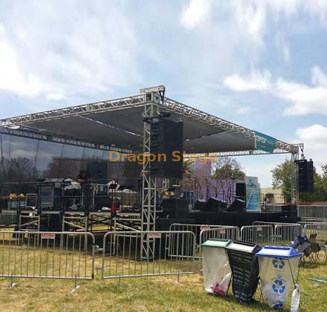 Escenario de aluminio para eventos con armazones de techo plano en venta 13x11x7m