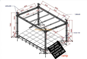 Escenario de armadura de techo plano de aluminio con rampa para equipos de escenario 9x6x7m