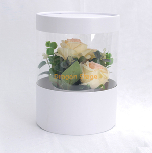 Venta al por mayor Caja de regalo transparente Acrílico Ramo de flores Cajas de sombreros Caja redonda de flores