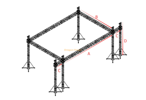 Truss Stage Display Truss Lighting Aluminio para Concierto 10x8x5m con 2 Line Array Wings 2m