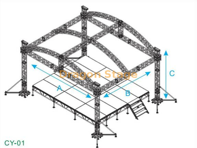 Armazón de techo curvo de aluminio ligero portátil para exhibición de armazón de escenario de concierto de diseño 15x10x8m