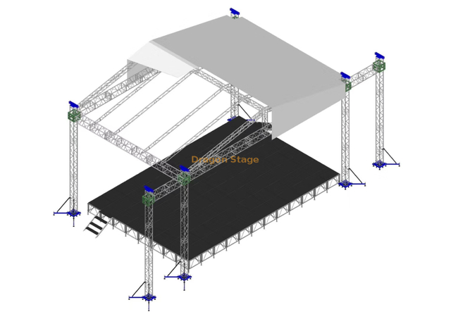 Podio con armazón y escenario para eventos al aire libre 10x5x8m