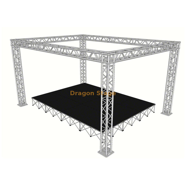 Sistema de armazón de escenario portátil de aluminio de 4x3x3m con techo y plataforma (Mini Stage Rig)