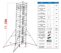 Andamio doble portátil para exteriores de 1,35x2x11,28 m con escalera