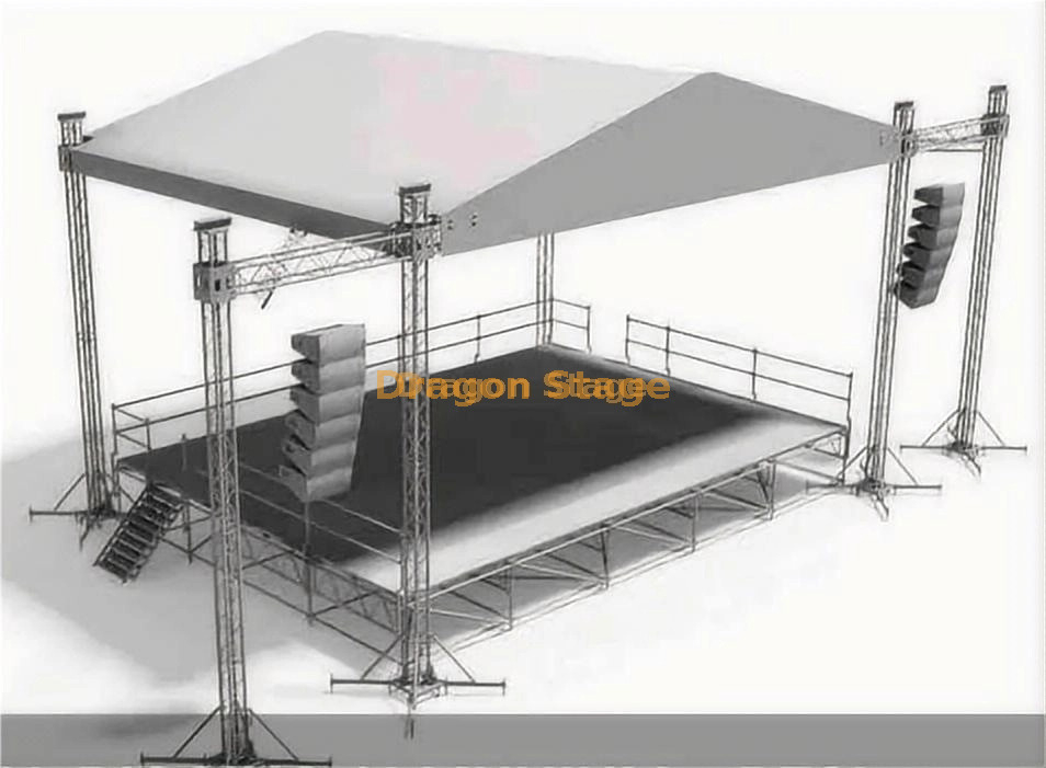 Sistema de armazón de techo de pico de 11x7x7m con dos alas de altavoz de 2m (altura de 7m, armazón de espiga de aluminio)