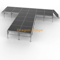 Escenario móvil de aluminio modular en forma de T de 7,32x7,32 m con escaleras - Altura ajustable (0,8 m)