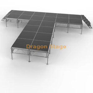 Escenario móvil de aluminio modular en forma de T de 7,32x7,32 m con escaleras - Altura ajustable (0,8 m)