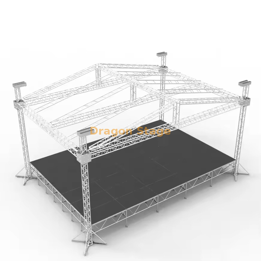 Escenario de techo con espita de sistema completo de 20x14x10m con techo inclinado negro | Sistema de armadura de techo de concierto de aluminio