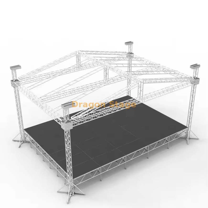 Escenario de techo con espita de sistema completo de 20x14x10m con techo inclinado negro | Sistema de armadura de techo de concierto de aluminio